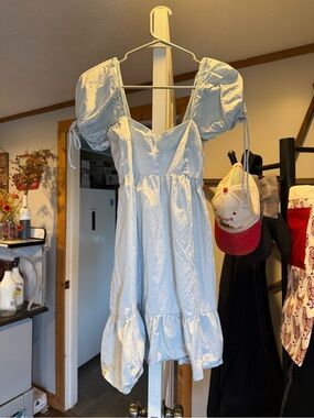 Light Blue Puff Sleeve Mini Dress